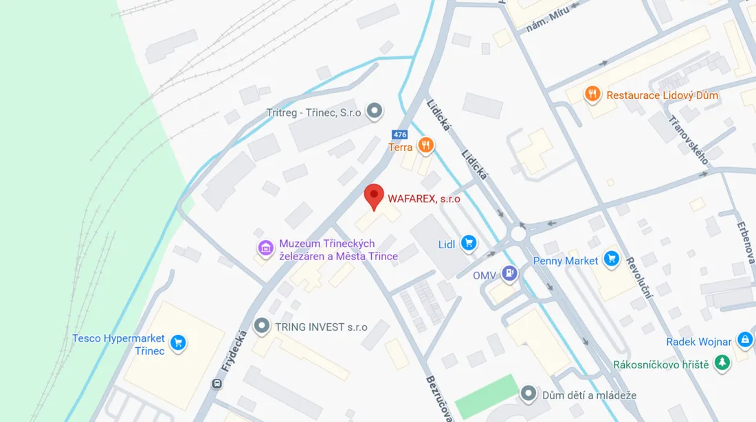 Okaz na mapu prodejny v Třinci Mapa prodejny WAFAREX Třinec